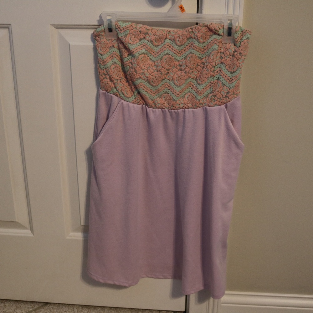 Pastel Strapless Spring Dress w/ Pockets